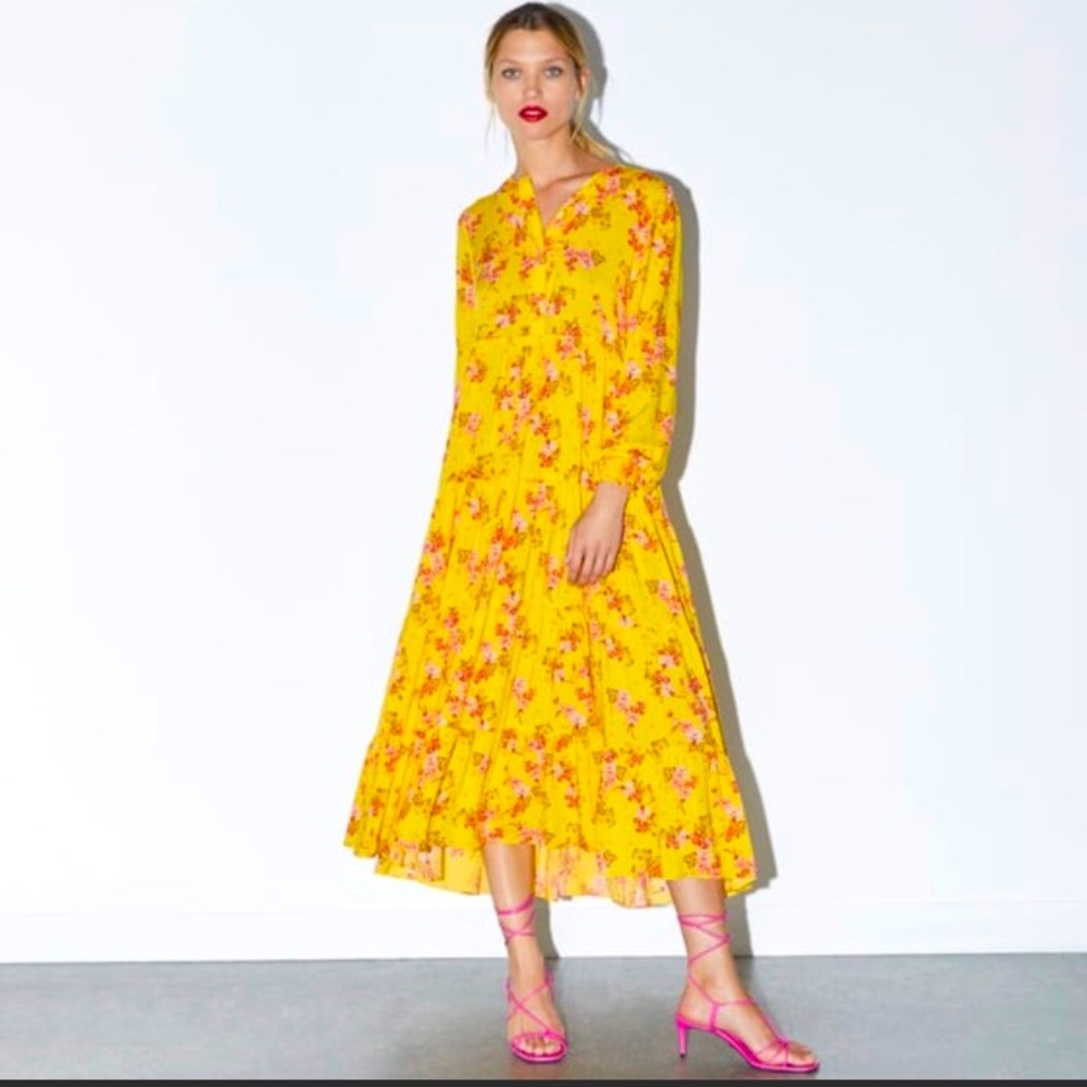 Zara yellow floral long dress.
